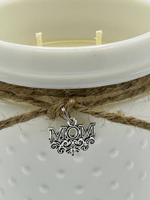 Vintage White Hobnail Candle with Mom Charm
