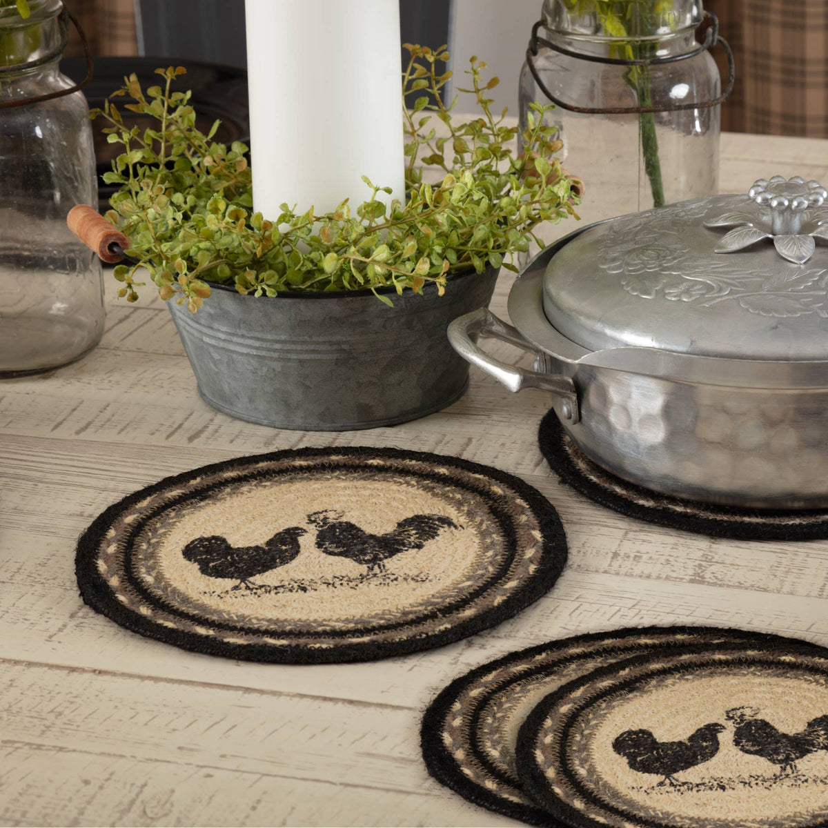Sawyer Mill Charcoal Poultry Jute Trivet 8 inch Set of 3