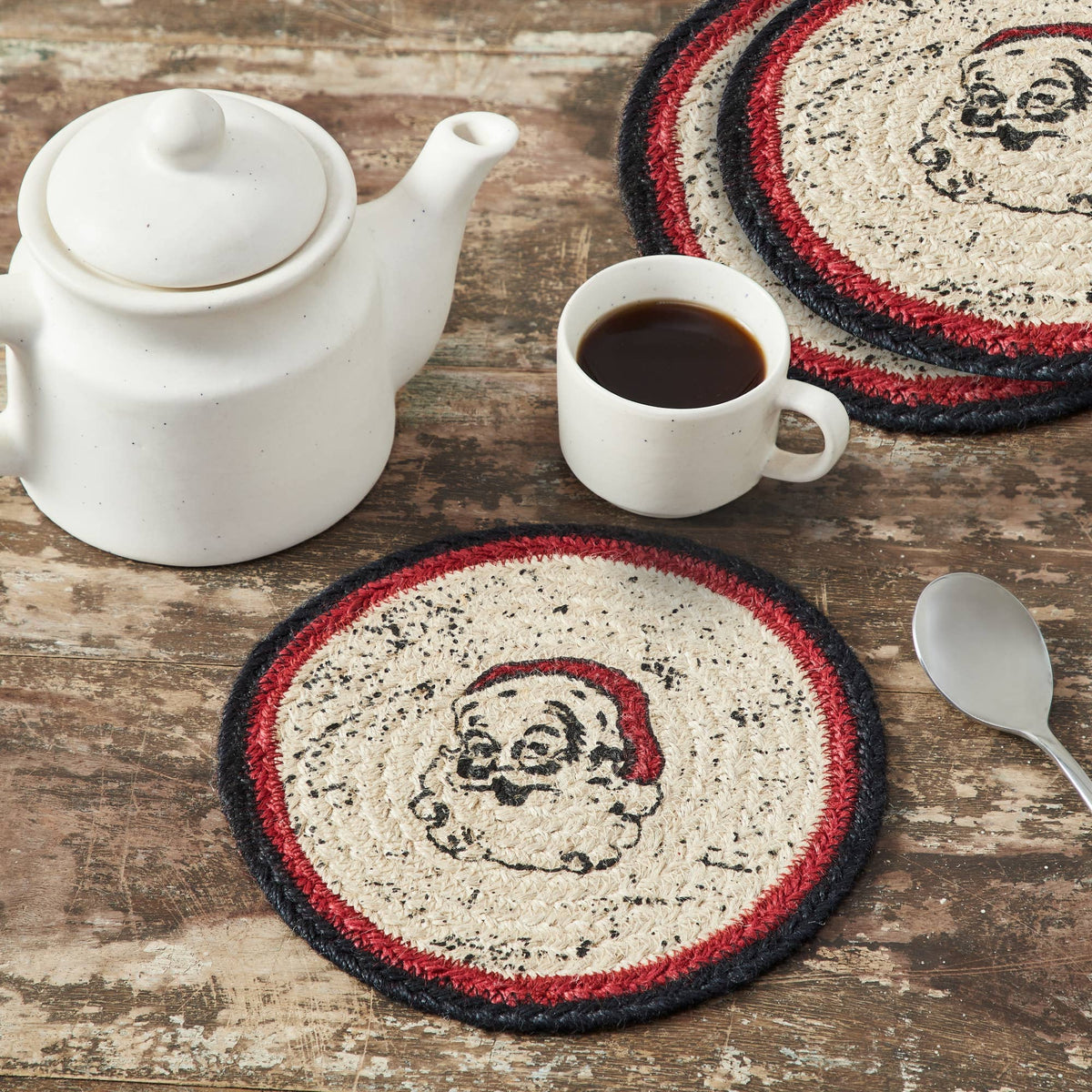Santa Braided Jute Trivet Hot Pad 8" Set of 3 Jolly Ole