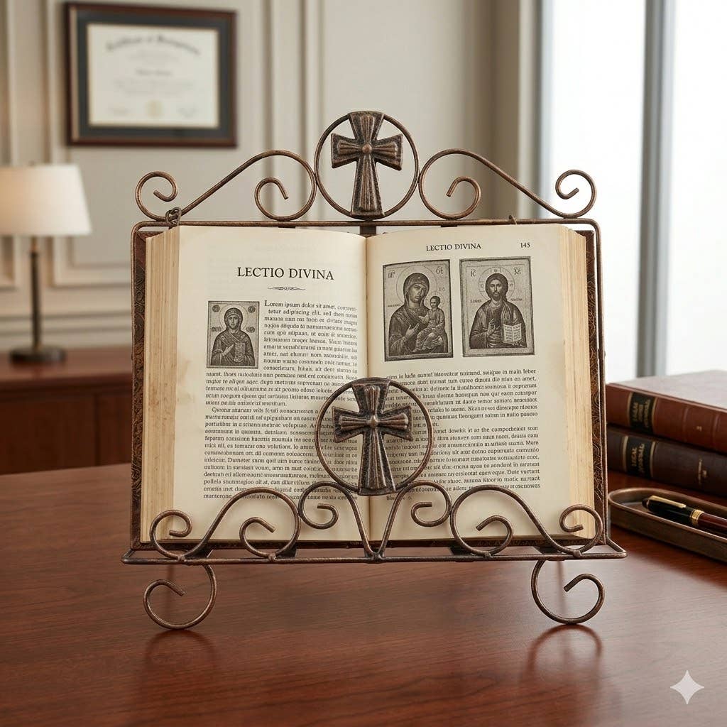 METAL CAST IRON CROSS BOOK EASEL