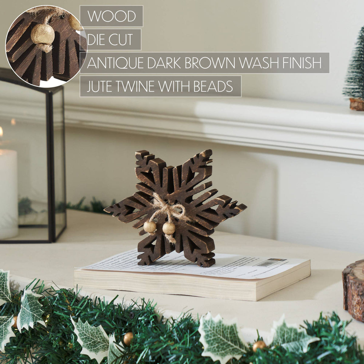 Dark Wooden Snowflake 5.75x5.75x1