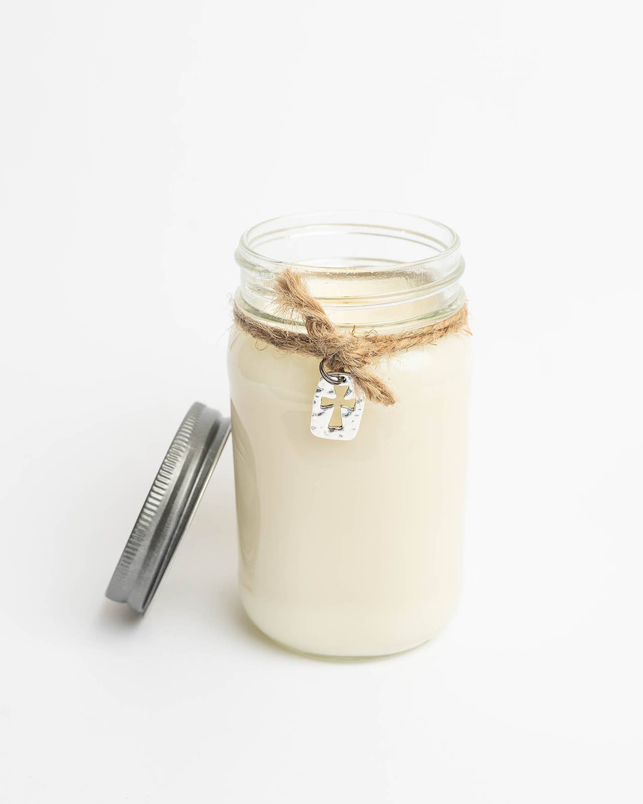 Mason Jar Candle with Cross Charm