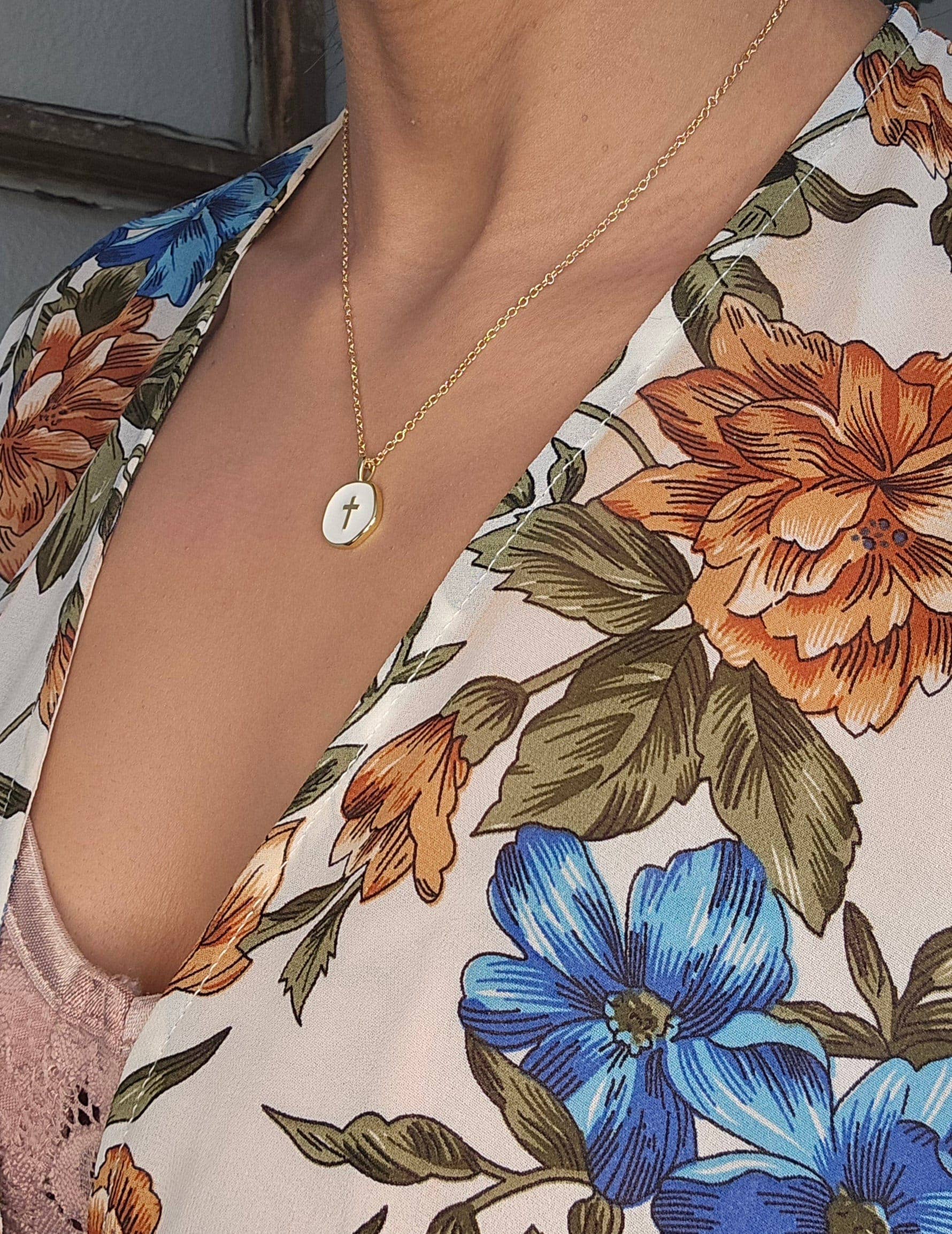 18K Gold Plated Cross Pendant Necklace, Christian Jewelry