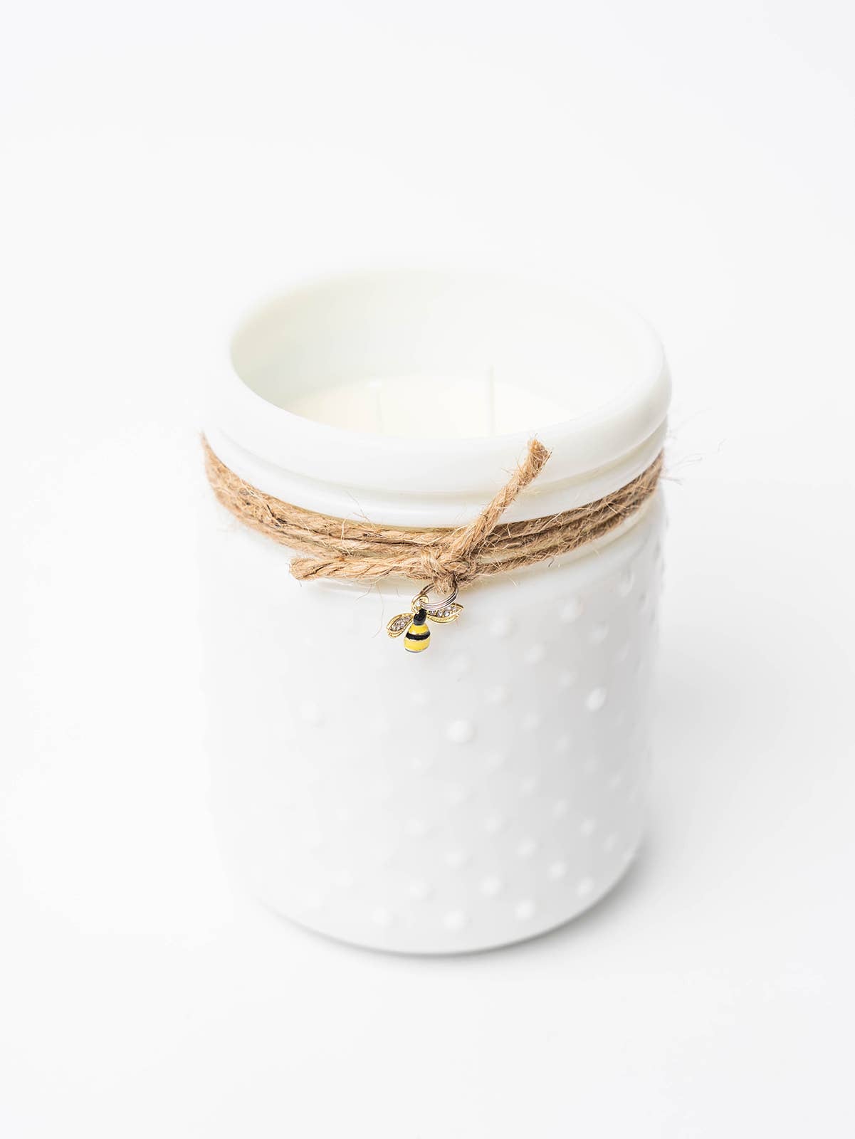 Vintage White Hobnail Candle with Bee Charm