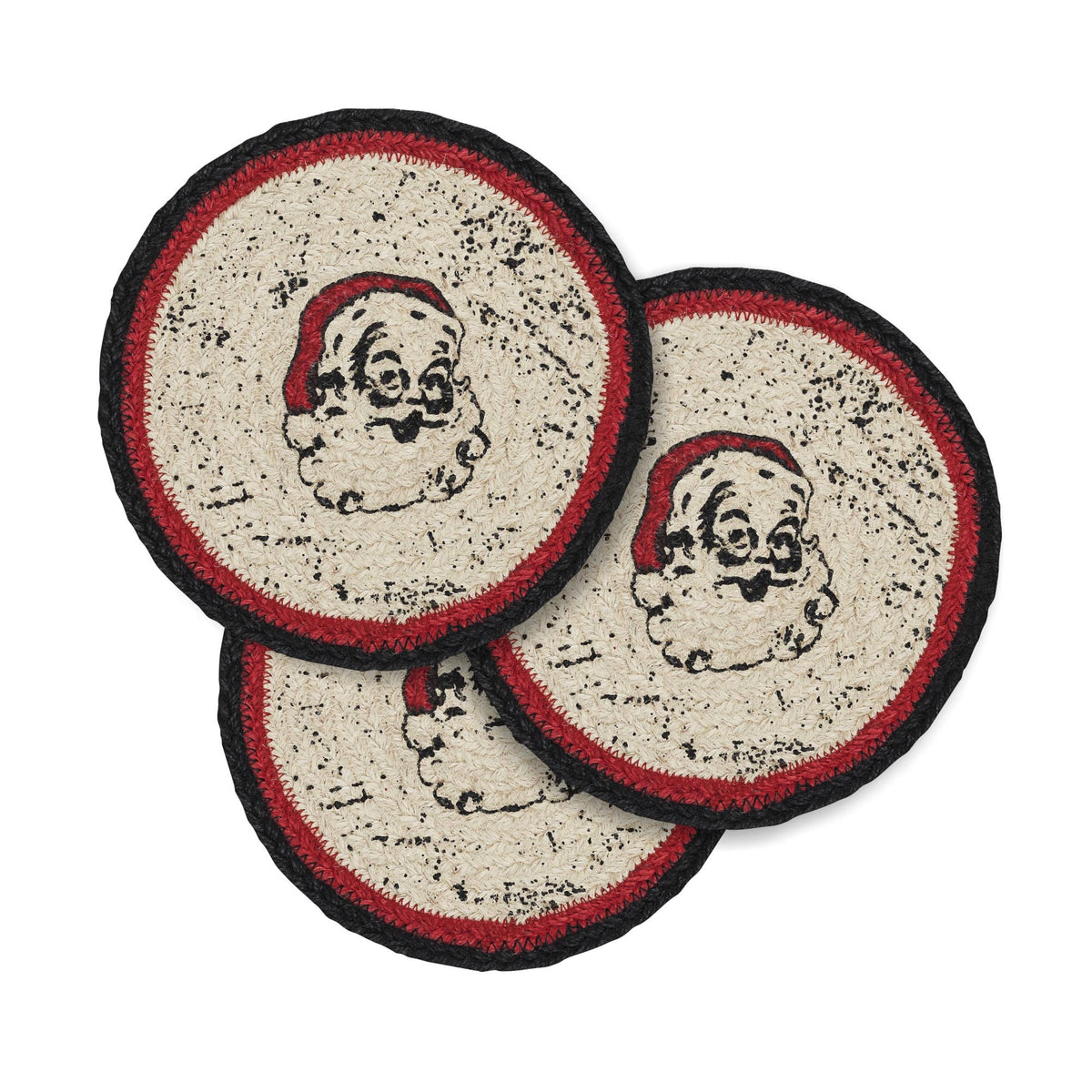 Santa Braided Jute Trivet Hot Pad 8" Set of 3 Jolly Ole