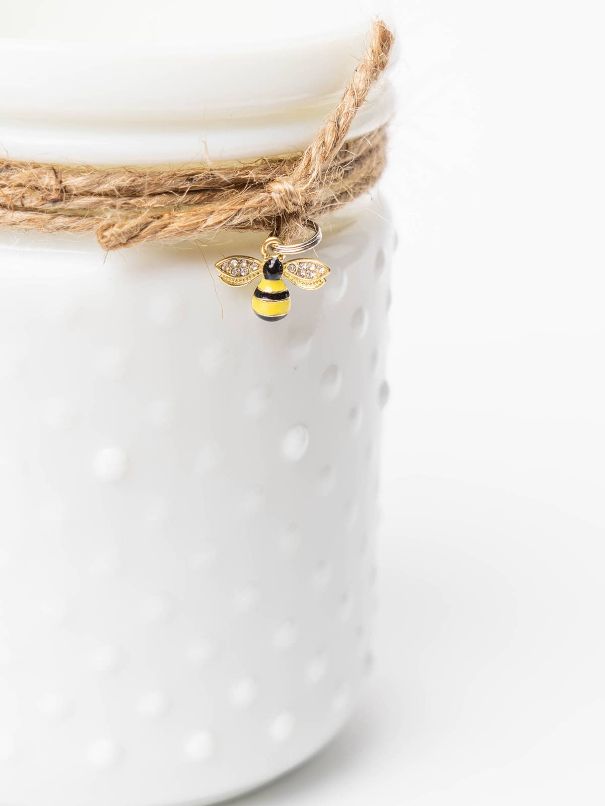 Vintage White Hobnail Candle with Bee Charm