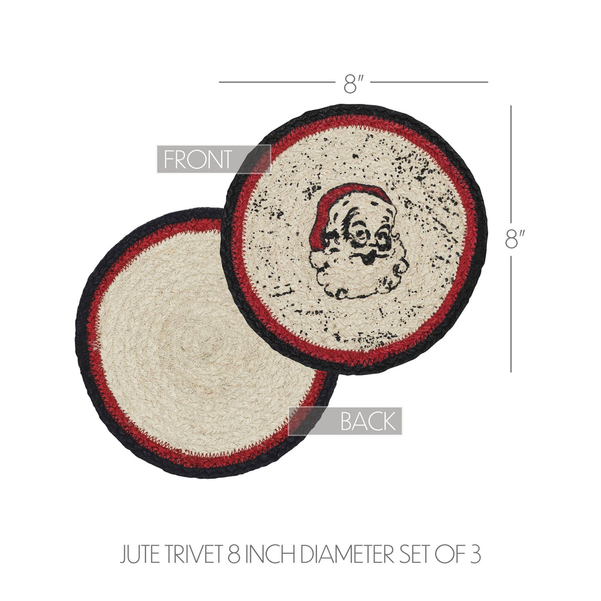 Santa Braided Jute Trivet Hot Pad 8" Set of 3 Jolly Ole