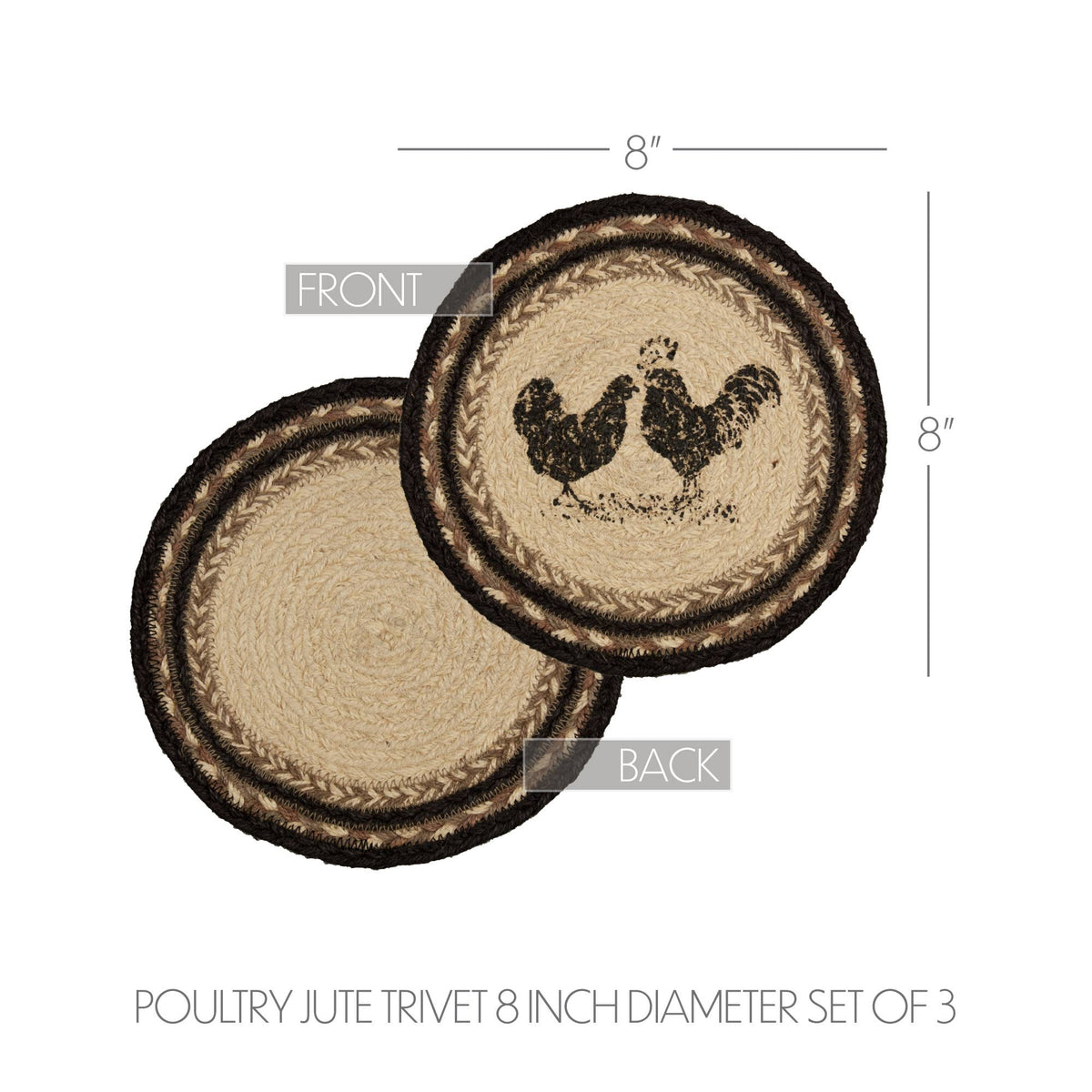 Sawyer Mill Charcoal Poultry Jute Trivet 8 inch Set of 3