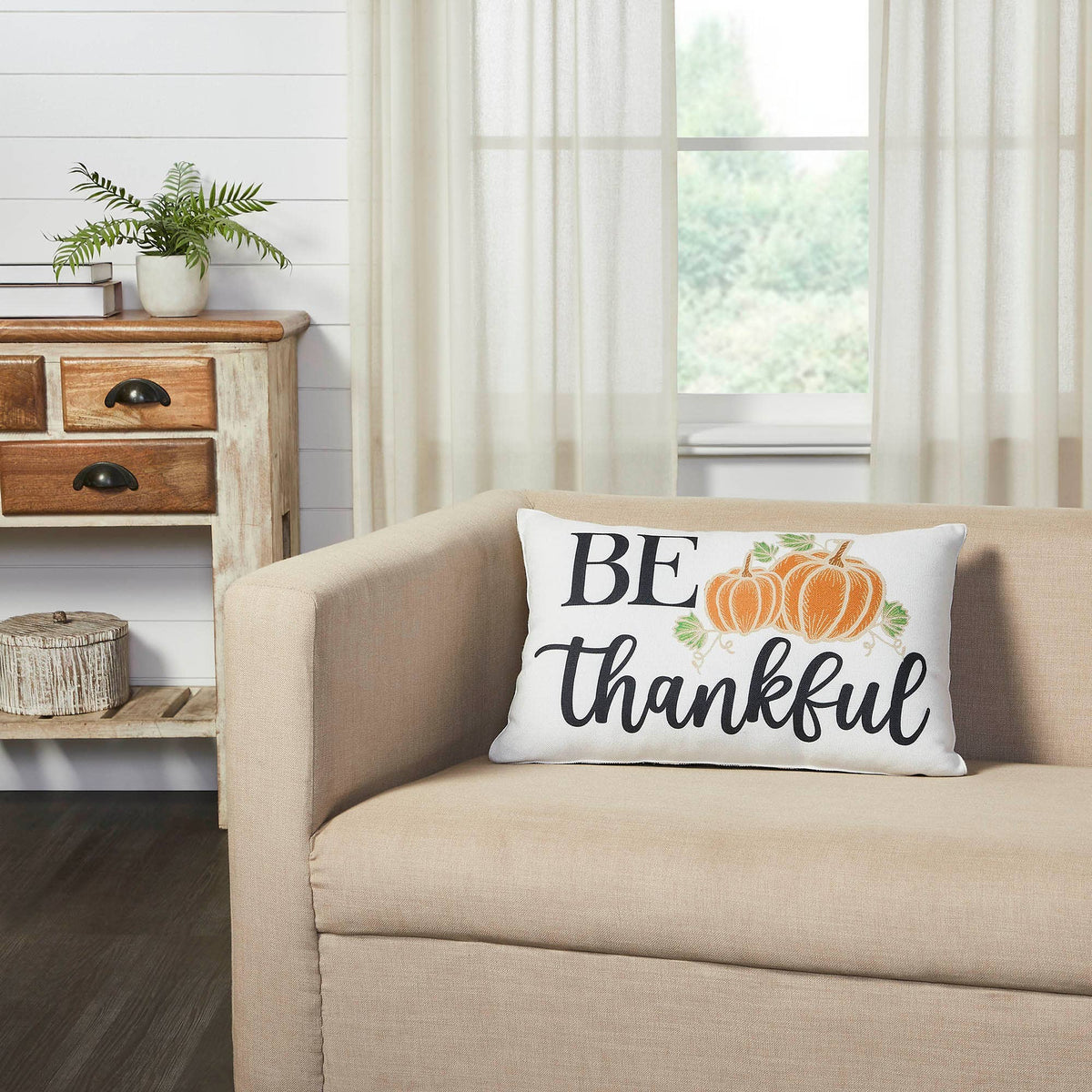 Pumpkin Throw Pillow 14x22 Annie Black Check Be Thankful