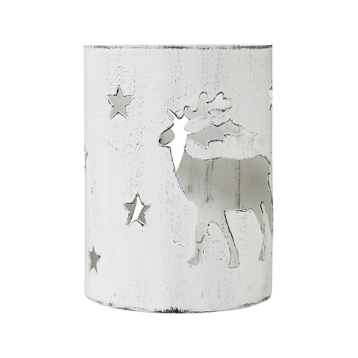 Winter Walk Distressed White Metal Candle Holder 6x4.25x4.25