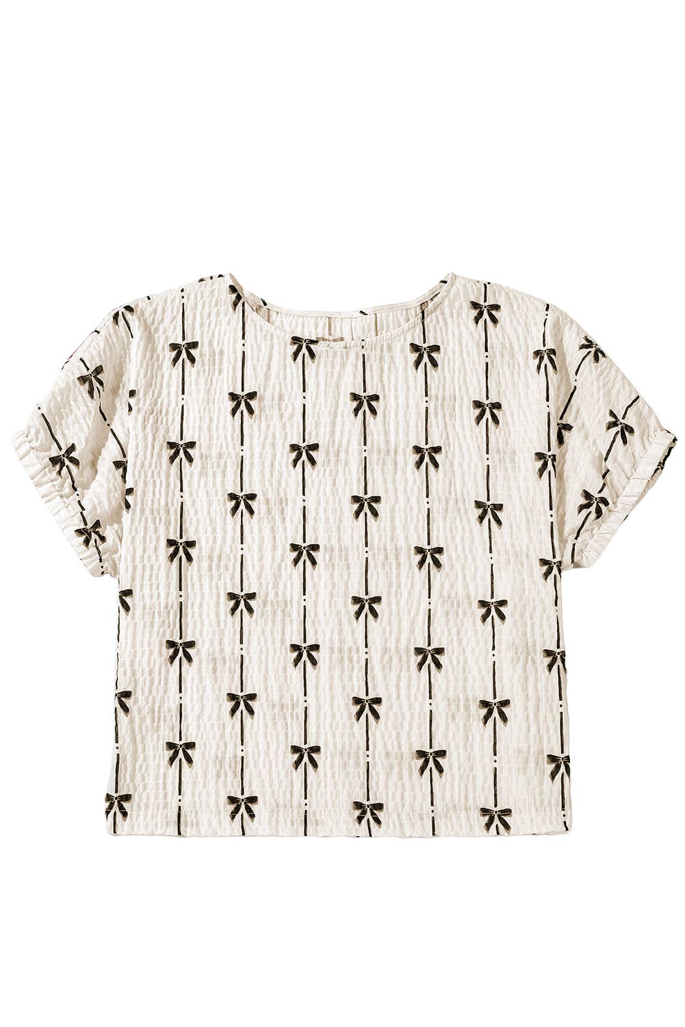 Bow Print Puff Short Sleeve Top | S-XL