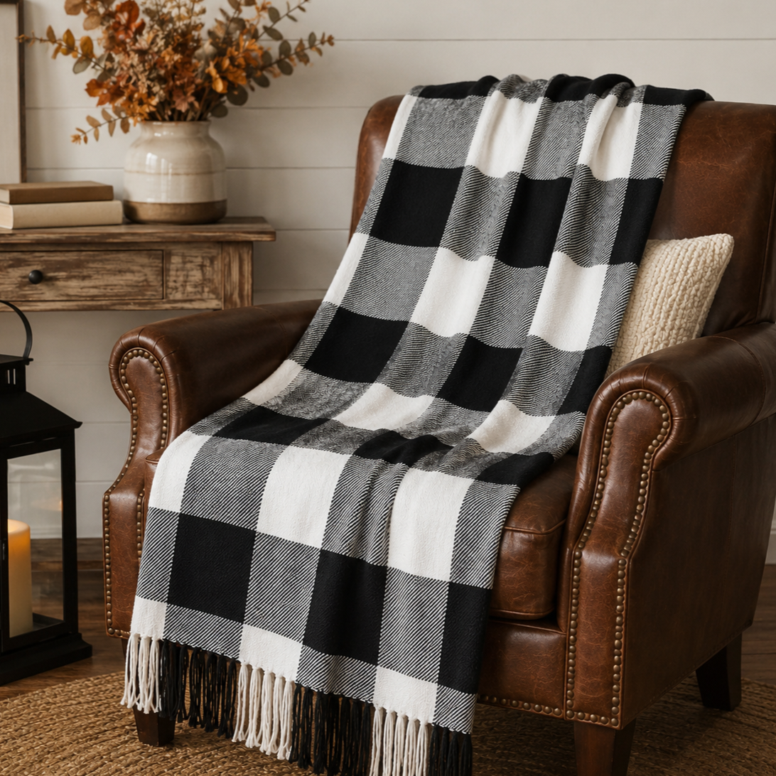 Black Buffalo Check Throw Blanket 50x60 Farmhouse