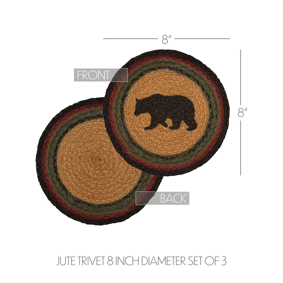 Stenciled Bear Braided Jute Trivet Hot Pad 8 Set of 3 Wyatt
