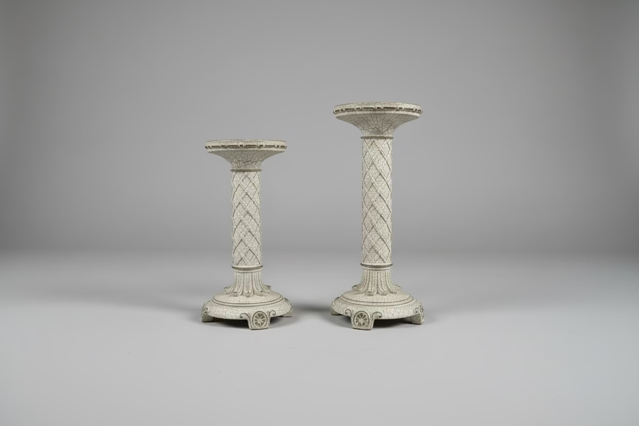 Antique Shabby Chic Pedestal Candle Holder Set