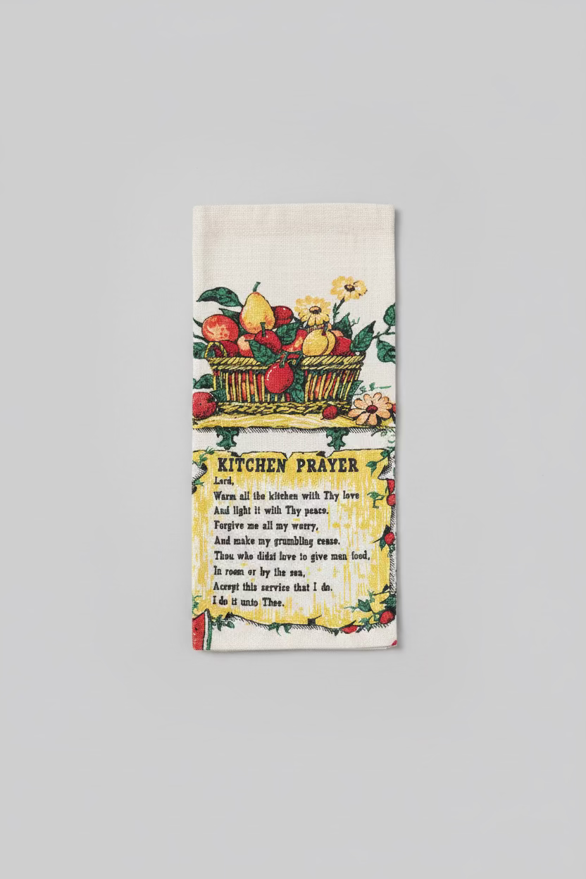 Vintage 1961 Kitchen Prayer Linen Calendar Towel