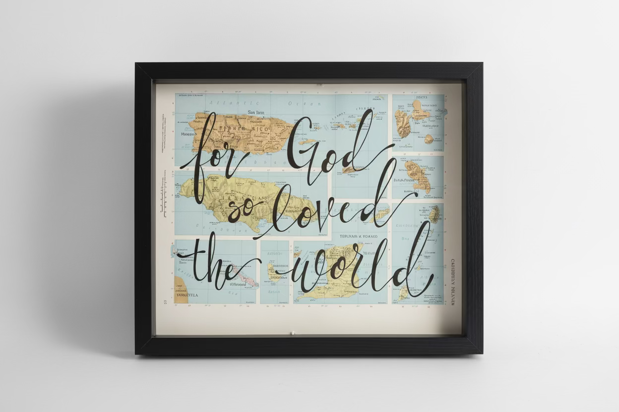 For God So Loved the World – Vintage Map Scripture Wall Art 12x15