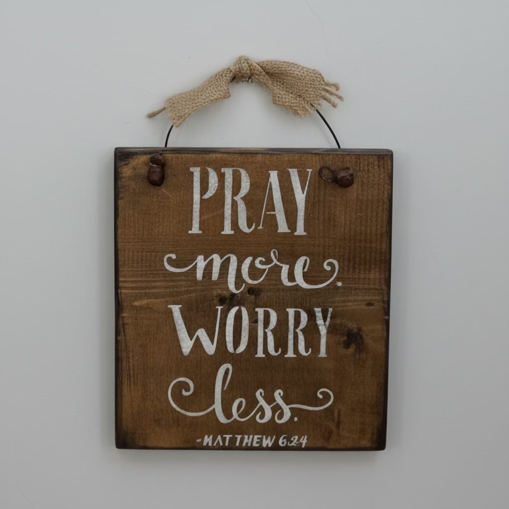 “Pray More, Worry Less” Christian Wooden Wall Sign