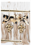 LEOPARD PRINT CROSS EARRINGS