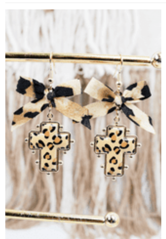 LEOPARD PRINT CROSS EARRINGS