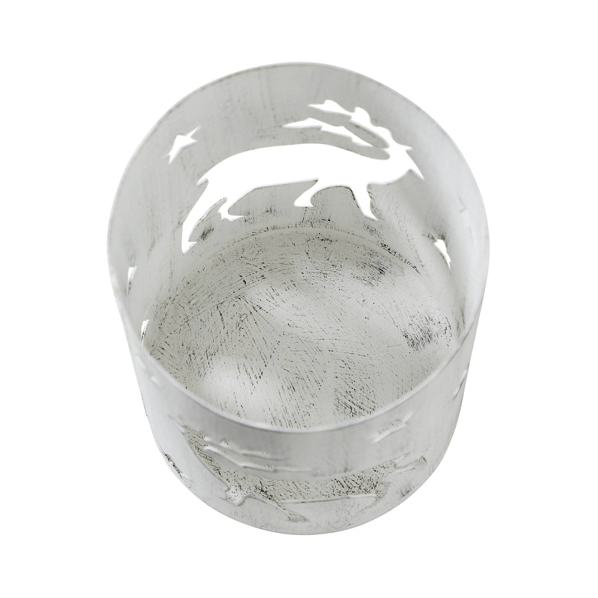 Winter Walk Distressed White Metal Candle Holder 6x4.25x4.25