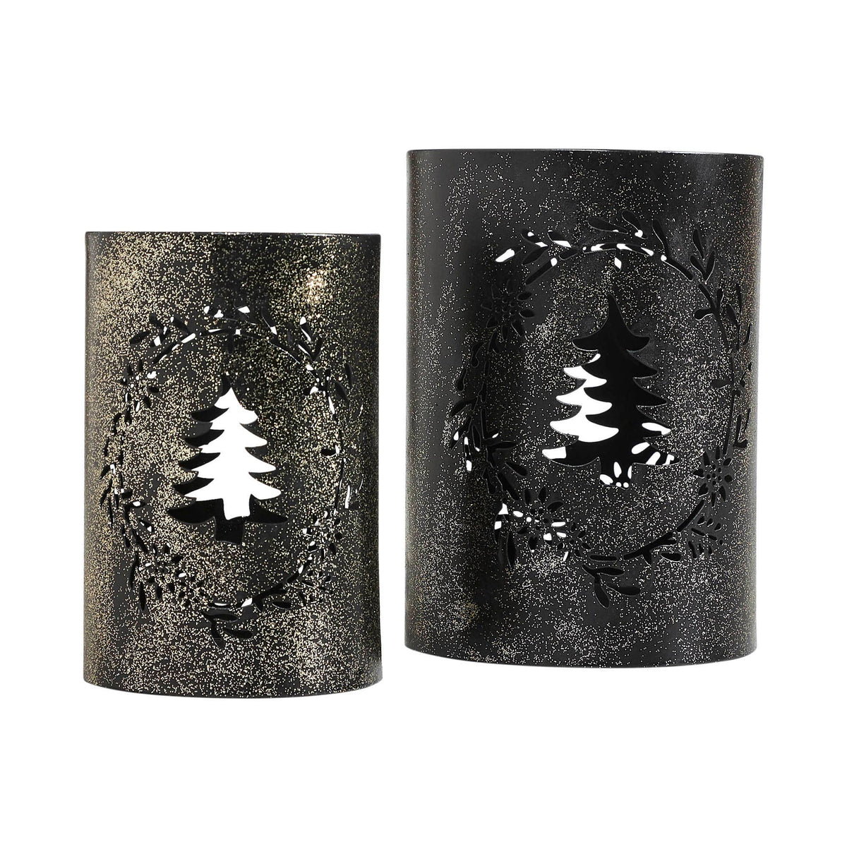 Wreath &amp; Tree Metal Candle Holder Christmas Decor Set 2pc