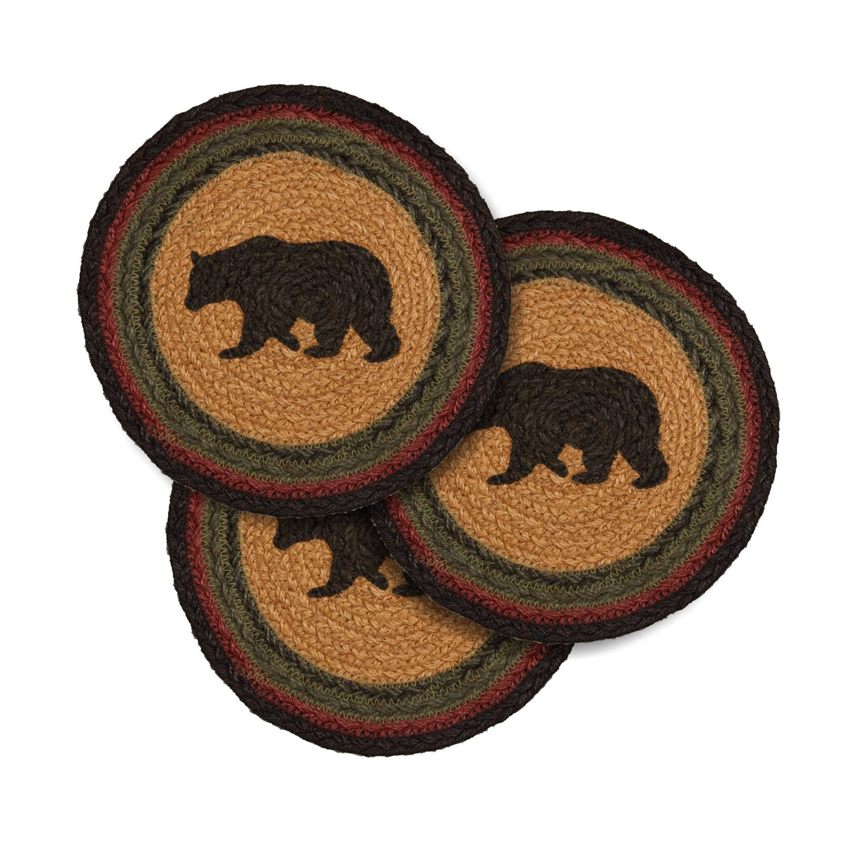 Stenciled Bear Braided Jute Trivet Hot Pad 8 Set of 3 Wyatt