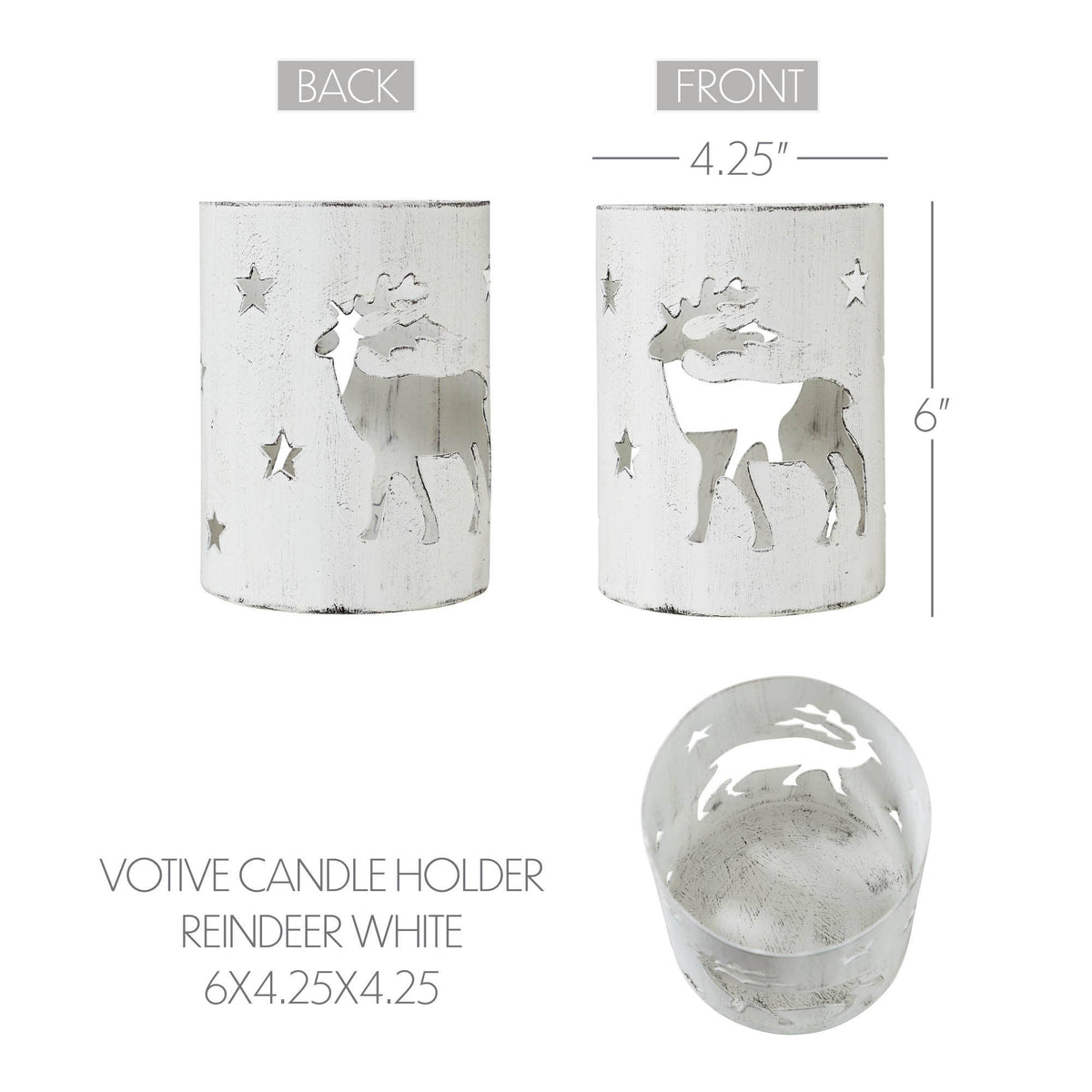 Winter Walk Distressed White Metal Candle Holder 6x4.25x4.25