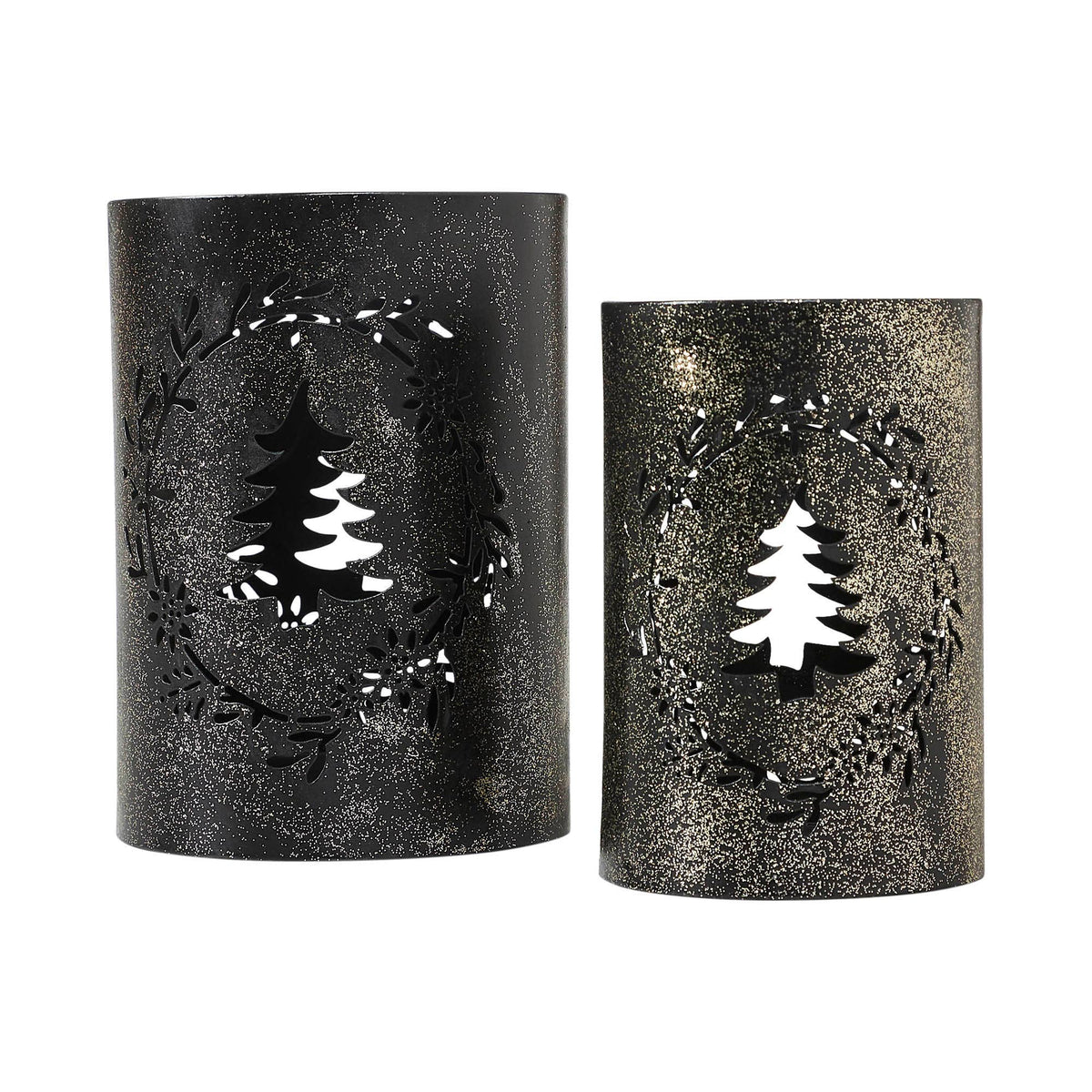 Wreath &amp; Tree Metal Candle Holder Christmas Decor Set 2pc