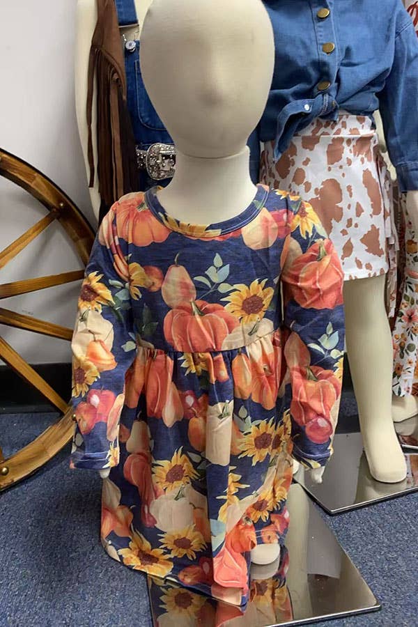 Halloween pumpkins &amp; sunflowers girls boutique dress DLH2607