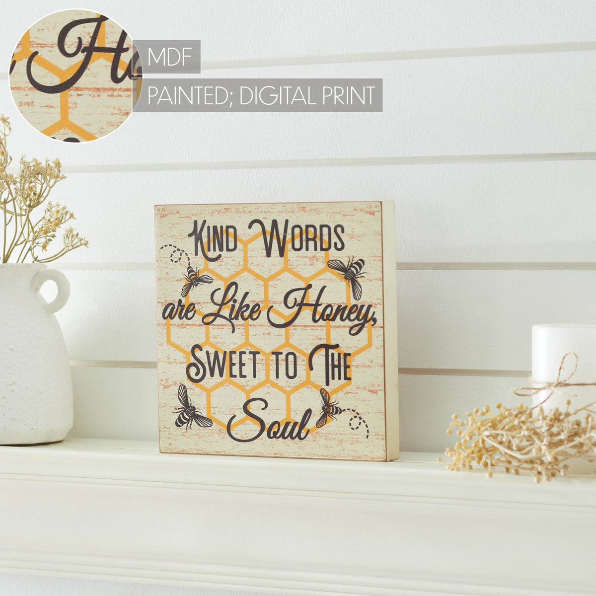 Buzzy Bees Kind Words MDF Block Sign 8x8