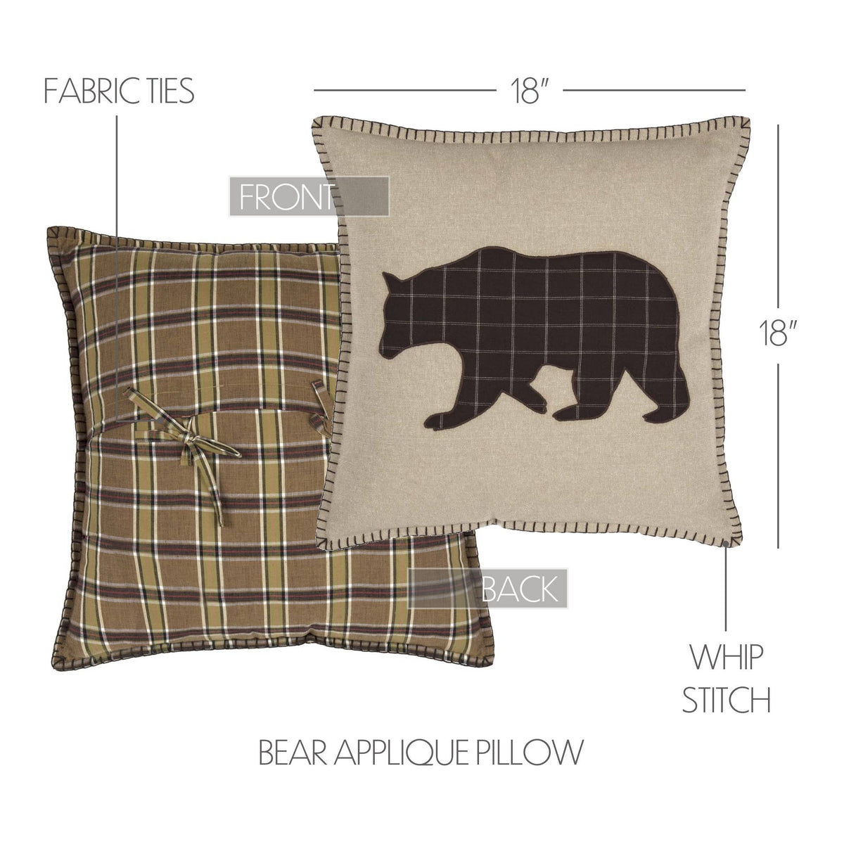 Applique Bear Throw Pillow Wyatt Rustic Decor 18”