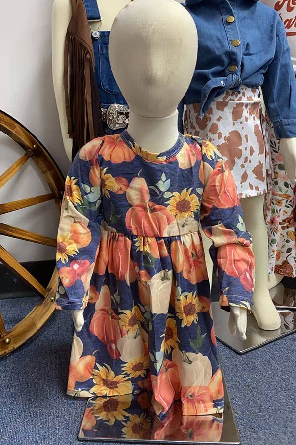 Halloween pumpkins &amp; sunflowers girls boutique dress DLH2607
