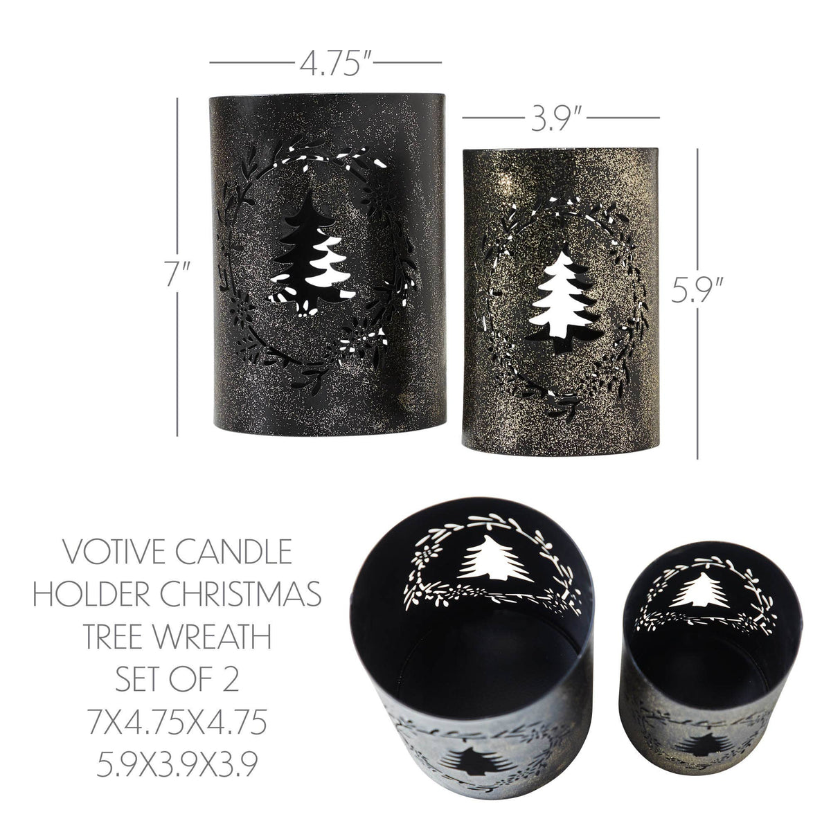 Wreath &amp; Tree Metal Candle Holder Christmas Decor Set 2pc