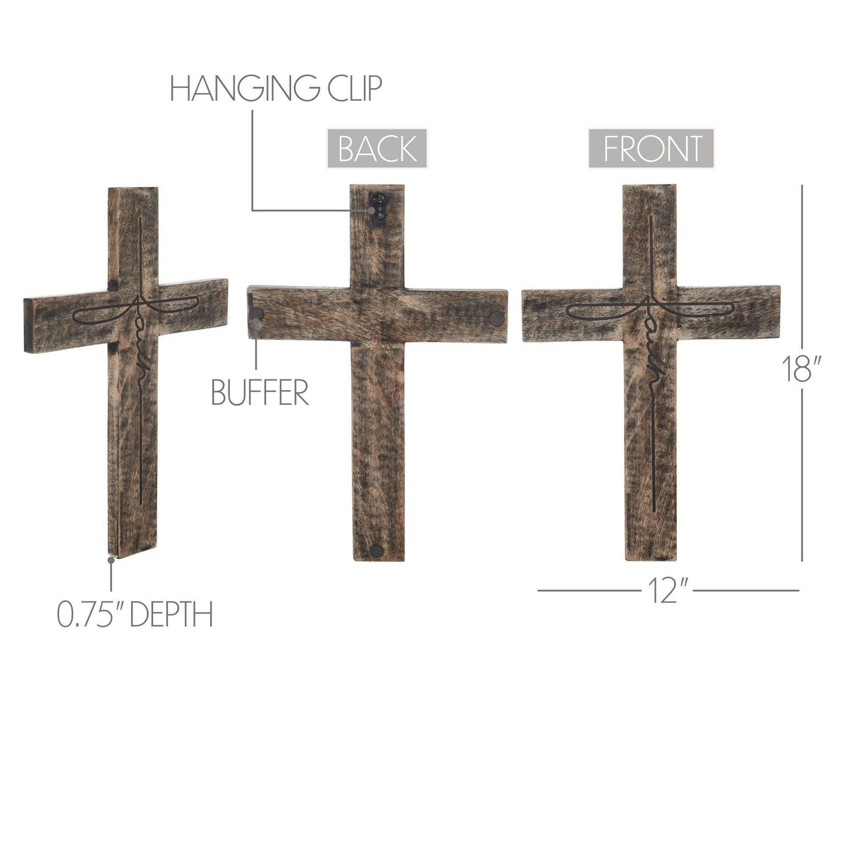 Rustic Solid Wood Faith Cross Wall Decor Distressed 18"